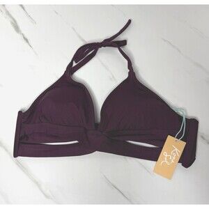 Kona Sol Womens Burgundy Faux Wrap Halter Bikini Swim Top Size Large (12-14) New
